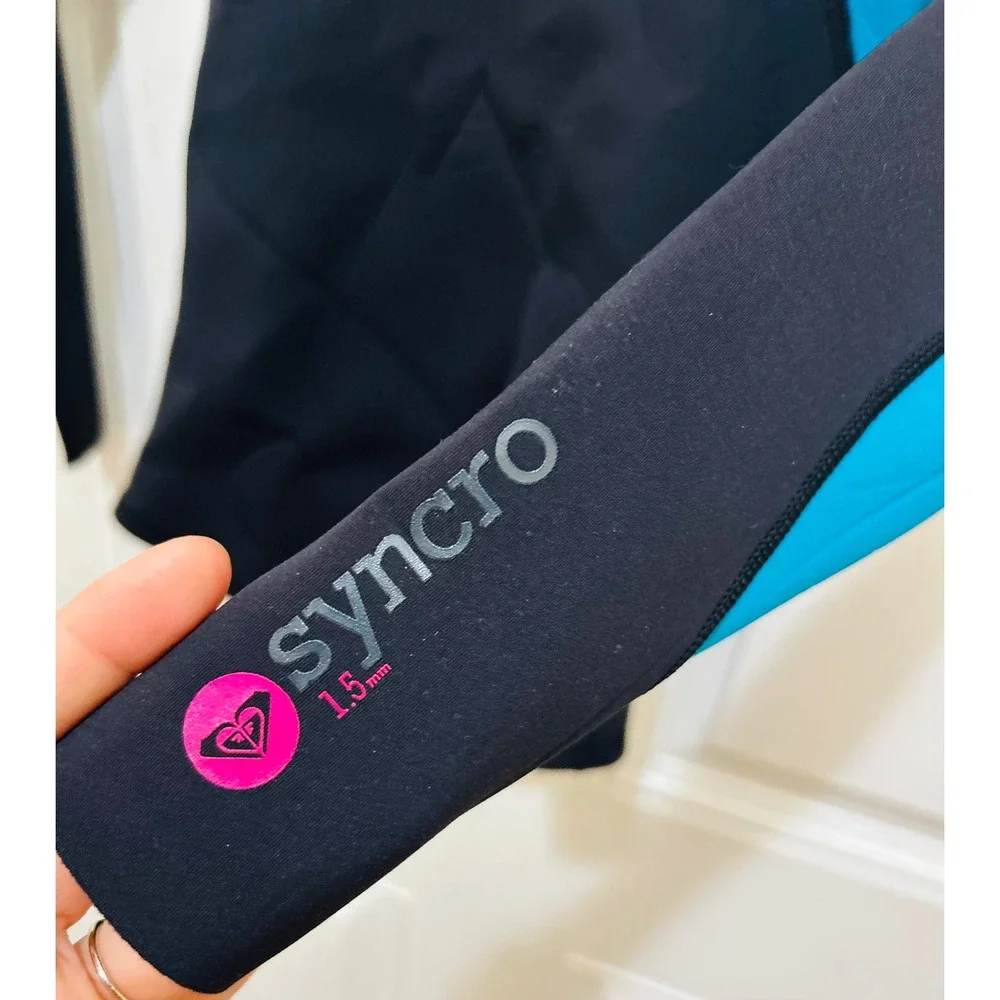 Roxy Syncro 1.5mm Kids Wetsuit Jacket Black Blue Pink Hyperstretch Size 4/32